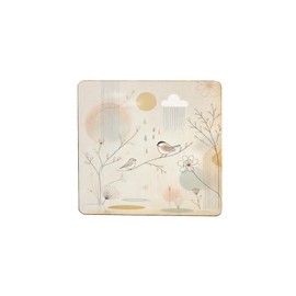Wooden Fridge Magnet with Birds and Floral Design, Soft Pastel Colors for Home Decor (mag-kf25-1303)