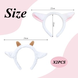 Pack of 2 Sheep Ears Headbands, Cute Plush Headbands, Women's Animal Ear Headbands, Face Wash Headbands, White Hair Accessories, Creative Hair Decorations