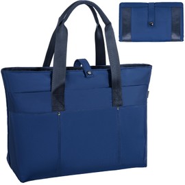 Large Tote Bag for Women with Multiple Pockets, Water Resistant Foldable Tote Bag Utility Tote, Lightweight Shoulder Bag Handbag for Travel, Work, Blue