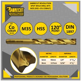 2 x SabreCut SCCSDK03 6mm & 8mm HSS Cobalt M35 High Performance Long Life Spot Weld Drill Welder Remover Cutter Drill Bits with Self Cantering Tip for Separating Spot Welded Panels