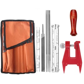 Chainsaw Sharpening Files Kit Universal Compatible with Sti-hl Chainsaw with 5/32" & 3/16" & 7/32" Files, Wooden Handle, Depth Gauge, Guide, Tool Bag and Bench Screw Poweka