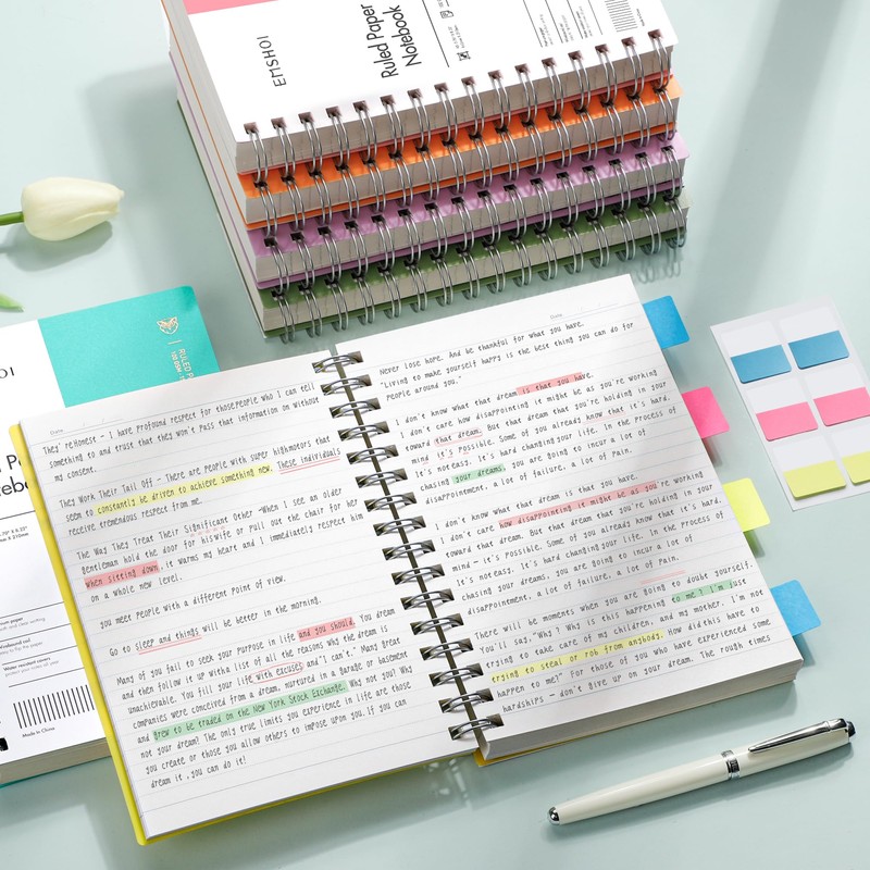 EMSHOI A5 Notebook Lined 300 Pages/150 Sheets, Wirebound Spiral Notepad,