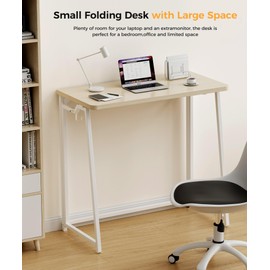 POLWKZU Folding Desk Small Foldable Desk for Small Space, 31.5 Inches Writing Computer Desks in Study, Home Office Foldable Office Desks for Bedroom, Oak