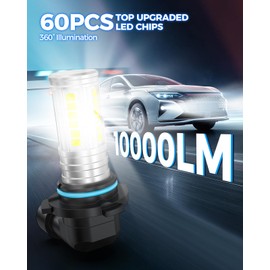 Marsauto 9006 HB4 Fog Light Bulb, 10000LM 60 Chips Real 360° Illumination HB4 Fog Lights Led, 6000K White Strong Penetration, 2024 New Upgraded HB4 Fog Light Bulbs for Car, Truck, SUV, Pack of 2