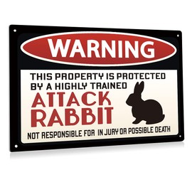 BEASTZHENG Warning Attack Rabbit Metal Tin Sign Wall Decor for Home Door Outdoor - 8x12 Inch
