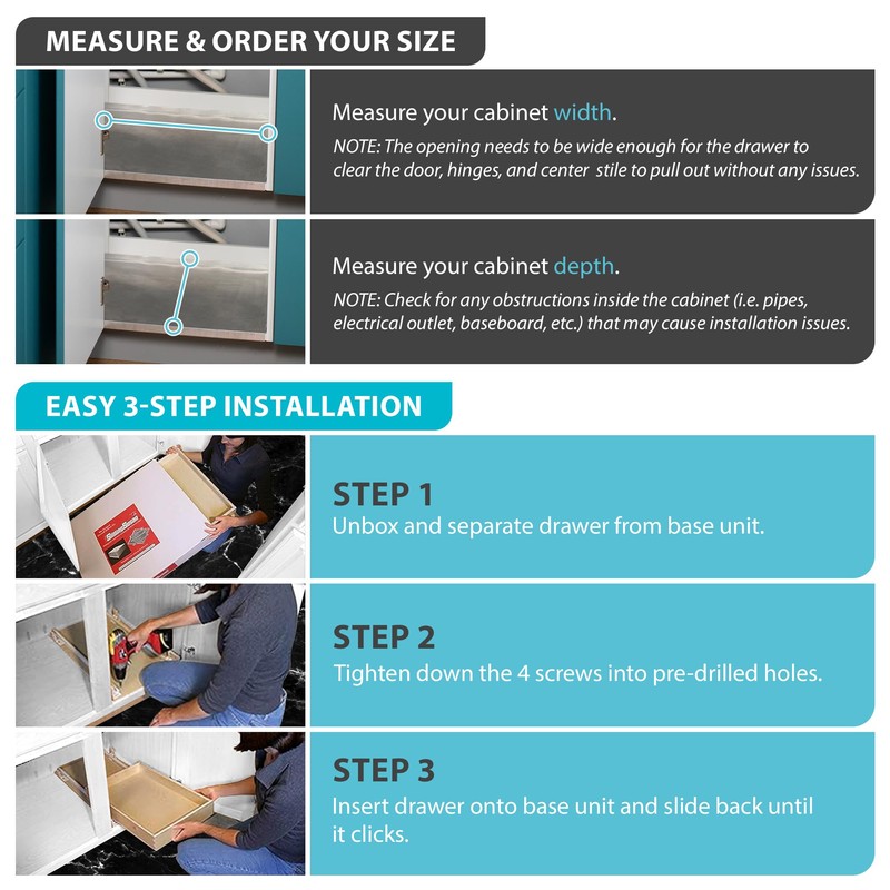SlidingSusan Pull Out Drawer Organizer for Cabinets, Gliding Soft Close