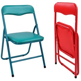 Elevon Folding Chair, Foldable Chair with Sturdy Steel Frame and Comfortable Padded Seat for Indoor and Outdoor, Perfect for Playroom, Picnic, Party and Learning, 2 Pack, Red & Green