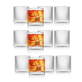 LEMONSODA Premium Vintage Straight Line Highball Cocktail Drinking Glass and Tumbler - Set of 12 - Perfect for Margaritas, Cocktails, Juices 10 oz