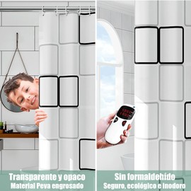 Cortina de Ducha, 180 cm x 200 cm Cortina para Baño de PEVA de Patrón, Cortina de Baño Antimoho Lavable con Ganchos para Duchas de Baño,Puestos y Bañeras (Gran Cuadrado)