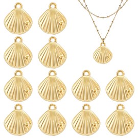 BENECREAT 12Pcs 18K Real Gold Plated Brass Shell Charms, Golden Shell Charms Brass Jewelry Pendants for DIY Earrings Bracelet Necklaces Jewelry Making
