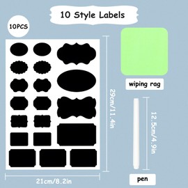 FYY Chalkboard Labels for Jar - 190pcs Reusable Waterproof Blackboard Stickers Removable Label with White Chalk Marker and Small Towel for Jars, Bottles, Storage Bins, Organize Home & Kitchen Black