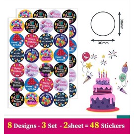 100 Pcs Happy Birthday Stickers for Kids – Happy Birthday Tags for Children- Round Happy Birthday Label for Sweet Cones, Candies, Sealing Envelopes, Party Bags, Scrapbook. (Size- 2.5cm/ 1 inch)