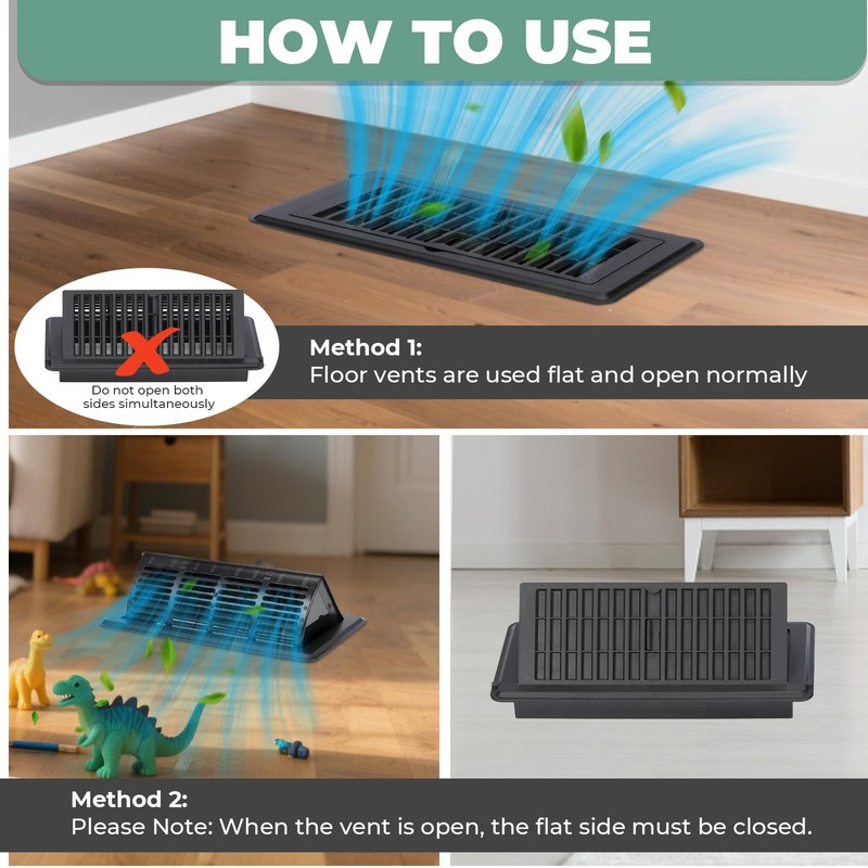 MMFSF Floor Vent Covers, 4x10 Adjustable Heat Air Vent Deflectors,
