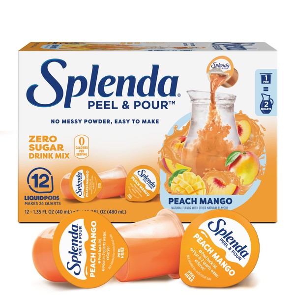 Splenda Peel and Pour Zero Calorie Drink Mix, Naturally Flavored Sugar Free Concentrate, Multi Serve Liquid Pitcher Pods (Peach Mango)