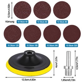 Sanding Discs Pad Set, 70 Pieces Quick Change Discs Set, 125 mm Sanding Discs, with Sanding Disc and Shank, Sandpaper Grit 40 60 80 120 180 240 320, for Angle Grinder Drill Grinder