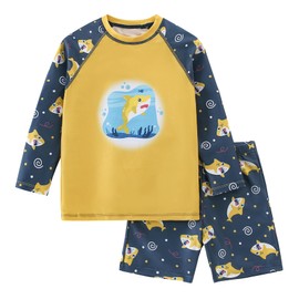 AMIYAN Boys Swimsuit Rash Guard Toddler Kids Long Sleeve Shark Two Piece(Yellow Shark,5-6Years,12)