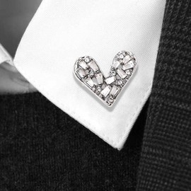 Fashion Crystal Zircon Love Heart Brooches Pins Cute Rhinestone Lover Lapel Pin Brooch Costume Decorate Jewelry for Women Gril Gift (Silver)