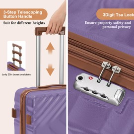 Rosamo 3 piece Luggage Set Expandable Suitcase 22x14x9 Airline Approved Carry on, ABS Hard Case Suitcases with Spinner Wheels,TSA Lock, (purple, 3 Piece Sets(20/BP/TB))