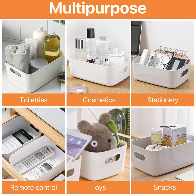 Akamino 10 Pcs Plastic Storage Boxes, 20.5X14X7Cm White Storage Baskets