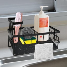 JRJRN Sink Caddy Organiser, Kitchen Sinks Organiser, Sponge Drainage Rack, Sink Caddy Sponge Holder, Kitchen Sinks Caddy With 45°Tilt Drain Pan, Sink Washing Organiser for Kitchens & Bathroom