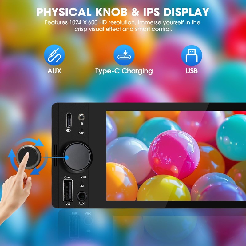 Single Din CarPlay Stereo Receiver: 6.5 Inch Android Auto Touchscreen