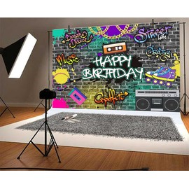10 x 6.5 ft Back 90s 80s 70s Vintage Birthday Backdrop Urban Retro Hip Hop Birthday Party Background Gold Chain Tape Recorder Music Crazy Dance Rock Decoration Banner Photo Booth Props