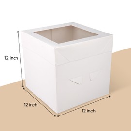 Cakebon Cake Boxes with Boards - 12 Inch Round Cake Drum Gold (1-pack) - Box With Window for Birthdays, Weddings and Parties