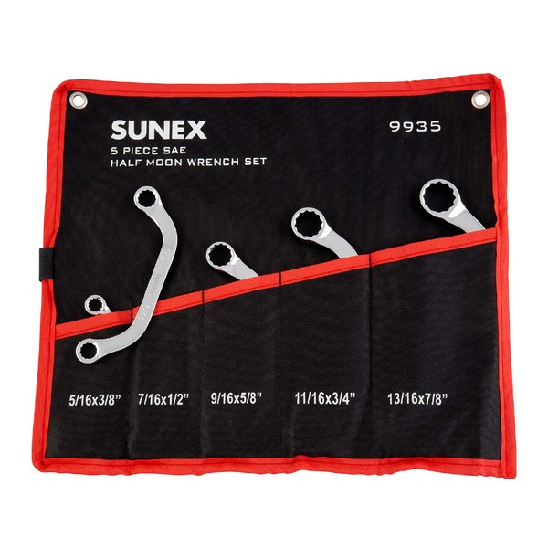 Sunex 9935 SAE Half Moon Wrench Set, 5/16 x 3/8-Inch - 13/16 x 7/8-Inch, Fully Polished, 5-Piece