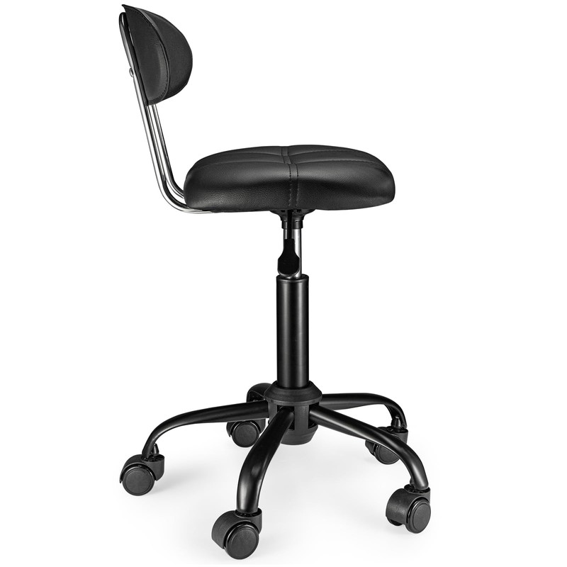 FNZIR Square Rolling Stool with Backrest Height Adjustable Chair Swivel