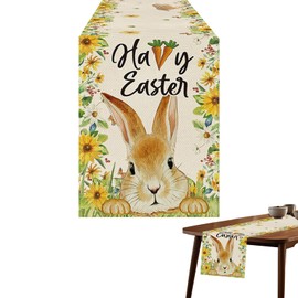 Flower Rabbit Easter Table Runner, Table Runner with Easter Bunny, Table Runner Spring, Table Runner Autumn, Magnificent Table Runner with Floral and Spring Motifs - Ideal for a Festive Atmosphere