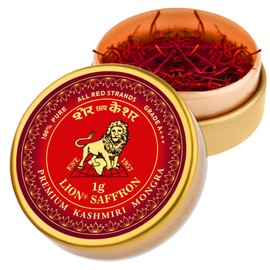 LION SAFFRON Grade A+++ Premium Pure All Red Kashmiri Saffron for Cooking, Tea, Biryani, Paella, Rice, Milk & Desserts, Azafran Kesar Saffron Threads from Kashmir, India (1gram)