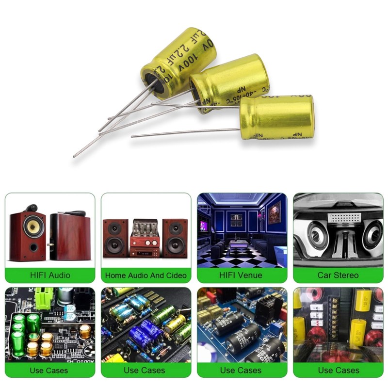 Cermant 10Pcs 2.2uF 100V Non-Polarized Electrolytic Capacitor 10x17mm(0.39x0.67in) NP for