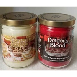 Smoke Odor Exterminator 13 oz Jar Candles Assortment Two Fragrances Bundle Creamy Vanilla & Dragon Blood.