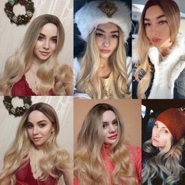 EMMOR 27-inch Long Natural Blonde Curly Wigs With Middle Part for Women Heat Resistant Synthetic Wigs for Daily Party Cosplay wigs