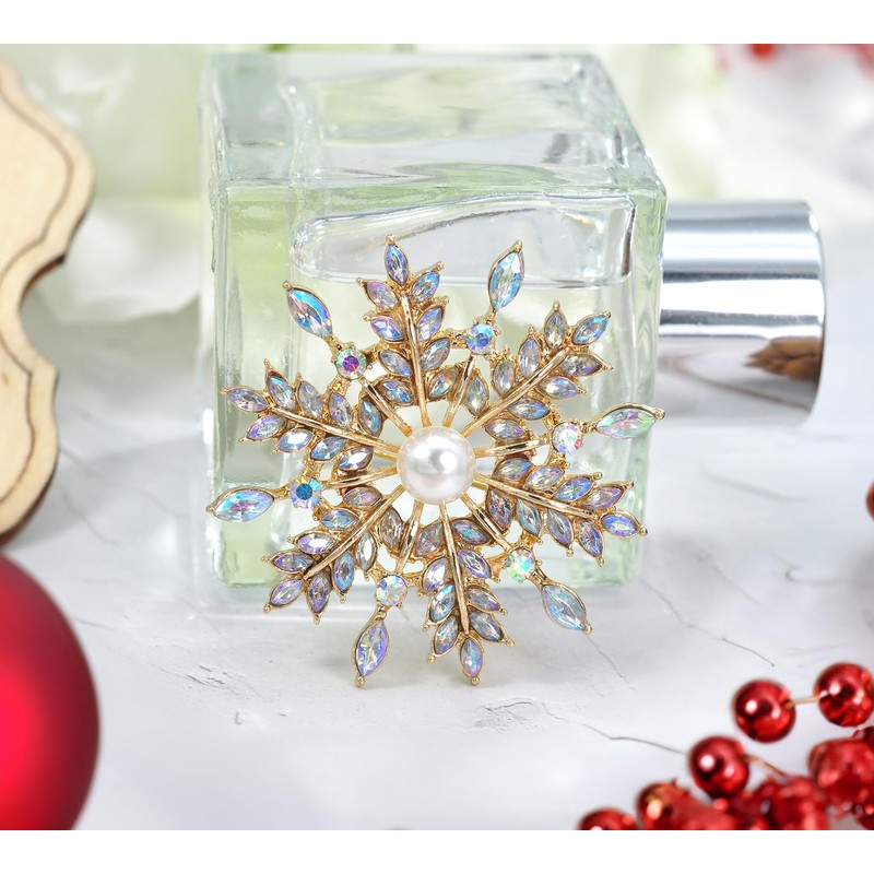 Gyn&Joy Crystal Winter Snowflake Brooch pins for Women, crystal, crystal