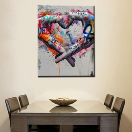 Tucocoo DIY Painting by Numbers Kits for Adults Artwork Colorful Graffiti Hands and Black and White Graffiti Hands Make up a Love Heart Wall Art Decoration 16''x20''