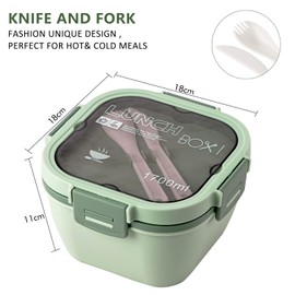 Greentainer Salatbehälter mit unterteilung fächern,Lunchbox mit Besteck für Erwachsene und Kinder,Salat Box to go,Bento Box für Schule,Arbeit,Picknick,Reisen, Auslaufsicher Brotzeitbox |1700ml,Grün
