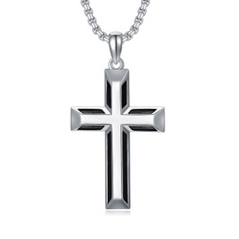 Shusukue Cross Pendant Chain 925 Sterling Silver Rose Cross Vintage Necklace Crucifix Chain Gothic Religious Jewellery Gift for Women Men Girls Boys, Sterling Silver