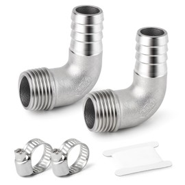 TAILONZ 2pcs 304 Cast Male Barb Fittings, 1/2PT-14mm 90° Elbow Barb Fitting with 2 Hose Clamps