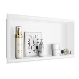 Arausk 304 Stainless Steel Shower Niche, 24" X 12" No Tile Needed Recessed Wall Niche for Bathroom Storage, Space Saving Built-in Wall Niche for Bathroom, Toilet, Kitchen, White