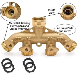 Unbranded 4 Way Brass Hose Splitter, 3/4" Brass Hose Faucet Manifold, Garden Hose Adapter