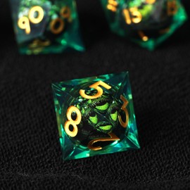 QuestDiceForge Cthulhu Beholder Polyhedral Resin Dice Set for Dungeons and Dragons Sharp Edge 7 PCS for D&D RPG Starter and Role-Playing Games, with Gift Box (Black-Green)