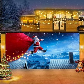 Christmas Garage Door Decorations 7x16ft Large Christmas Holiday Garage Door Banner Winter Xmas Santa Claus Christmas Garage Door Cover 2 Car Garage Door Christmas Decorations Backdrop Outdoor