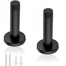 Door Stopper Stainless Steel, 2 PCS Matte Black Wall Mounted Door Stop Heavy Duty Floor Doorstop with Screws for Skirting Wall Protection Indoors Home Office