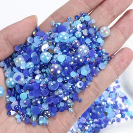 Blue Resin Rhinestones, Blue Flatback Nail Pearls Jelly Resin Rhinestones for Bedazzled Gems, Half Pearls Nail Charms for Nails Face Eyes Makeup Tumblers Bottles Crafts