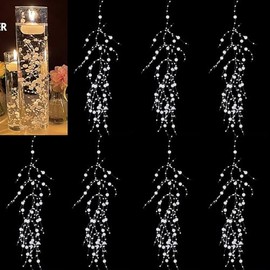 TeaSu - 24 cuerdas de perlas para centros de mesa de velas flotantes, decoración de jarrón de perlas para centros de mesa de boda (blanco)