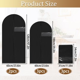 GOTRUST 5pcs Garment Bag Clothes Covers Black with Zip Garment Bags Long Mothproof Suit Bag Protective Cover with 3 Shoe Bags for Suit Dresses Coats Evening Dresses 100 cm + 120 cm