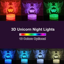 TEUVO 3D Unicorn Night Lights for Girls, Dimmable Night Lamp with Remote for Bedroom, Kids Room and Living Room, 16 Changing Colors, Beautiful Unicorn Gifts (Style G)