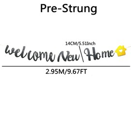 SPRICEMQC Black Glitter Welcome New Home New Chapter Banner, Housewarming Gift, Our First Home, Home Sweet Home Decor Party Decorations Supplies Pre-Strung