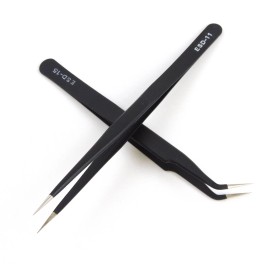 Beauty Headquarters VETUS 2 PCS EYELASH EXTENSION TWEEZERS STRAIGHT & CURVED BLACK